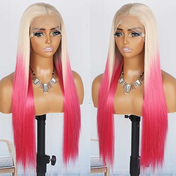 Lace Front права руса перука с розови краища -  дантелена зона : 13×4