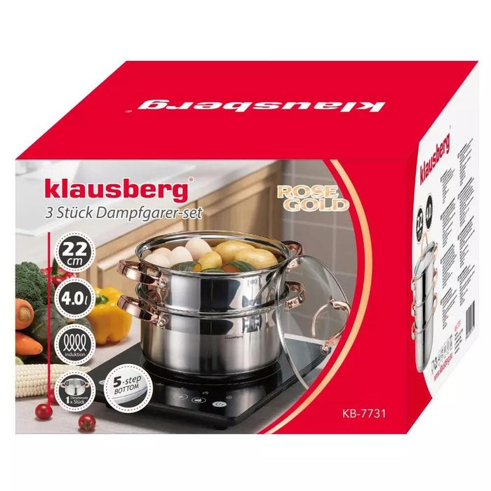 Set de 3 piese, oala pentru fiert cu abur, inox, diametru 22 cm,