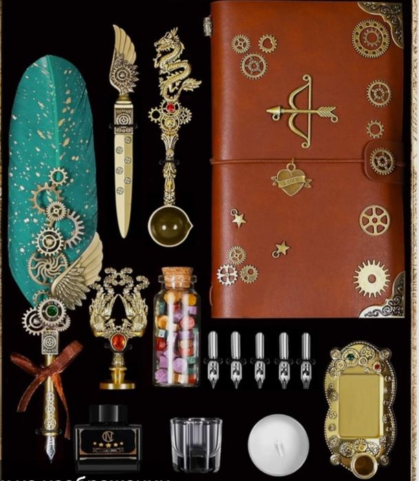 Набор для каллиграфии: перо из натурального пера, чернила, блокнот, 5