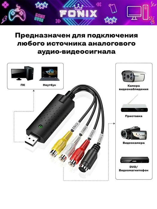 USB устройство видеозахвата EasyCAP USB 2.0  с AV на компьютер