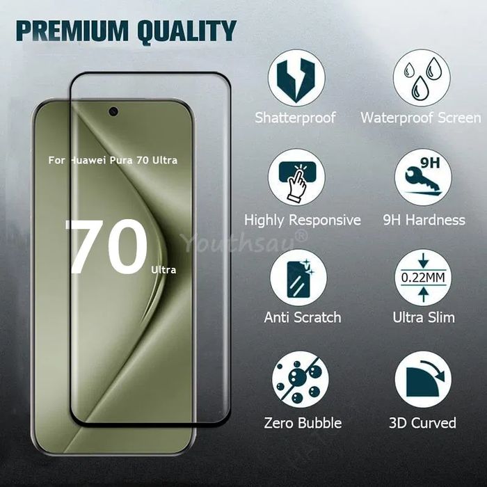 5D Извит Стъклен Протектор за Huawei Pura 70 Ultra / Pro цялостно зале