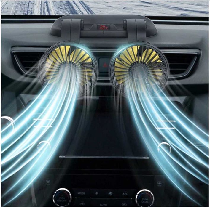 Вентилатор Двоен С Термометър 12-24V