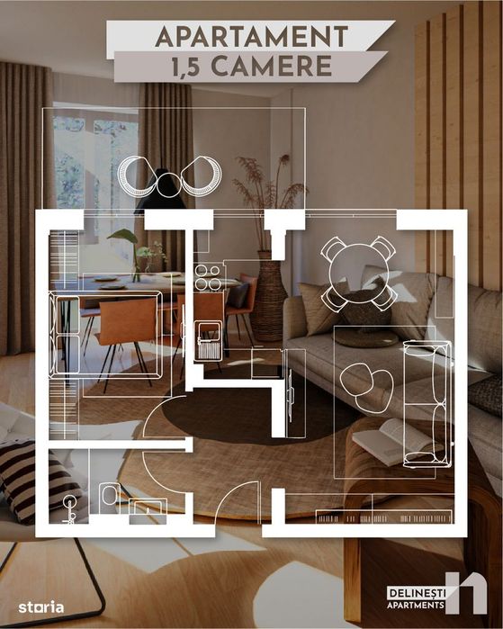 Apartament cu 1,5 camere FUNCȚIONAL — fotografia 1