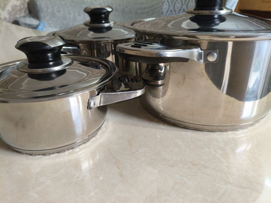 Кастрюли BERGHOFFER 3 шт. + Сковорода  Б/у