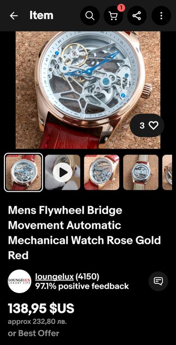 Flywheel Bridge Movement Automatic Mechanical Watch Rose Gold Red