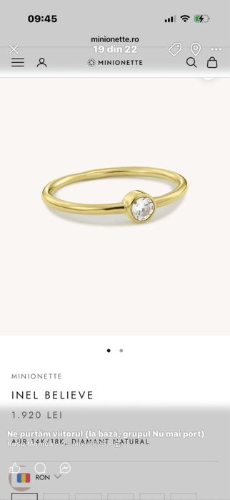 Inel aur rose marimea 50 cu diamant