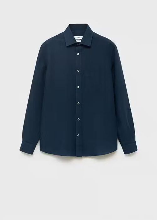 MANGO. Льняная рубашка цвета индиго. XXL