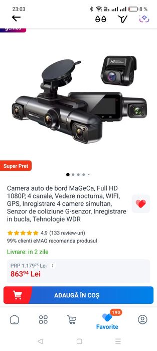 Camera auto de bord MaGeCa, Full HD 1080P noua plus kit alimentare continua la panoul de sigurante