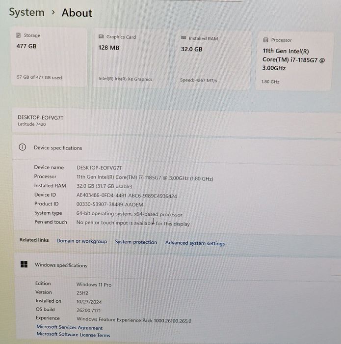 Laptop Dell Latitude 7420, intel i7, 32gb ram, 512gb ssd, display 14"