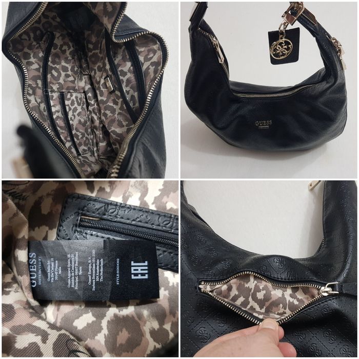 Geanta originala Guess ptr dame, piele neagră, curea umăr, extensibilă