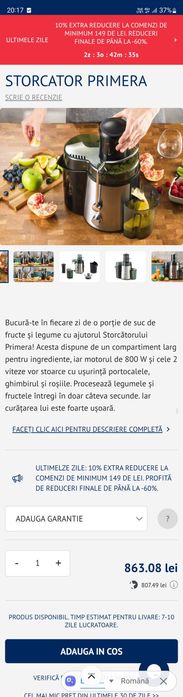 Storcator fructe si legume, Primera, Dormeo! Nou, sigilat! Transpor