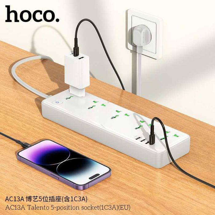 Hoco AC13A Talento Сетевой фильтр 5 розетками и USB-портами PD17W (EU)
