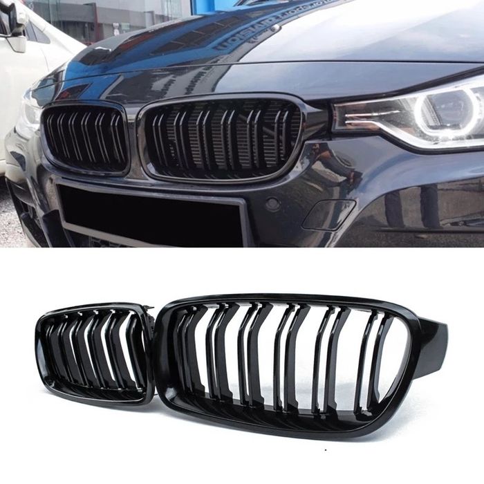 Set grile nari duble Piano Black ascutite M Bmw Seria 3 F30 F31 F35