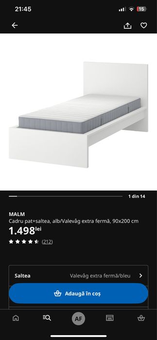Doua paturi MALM IKEA cu saltea si sertare