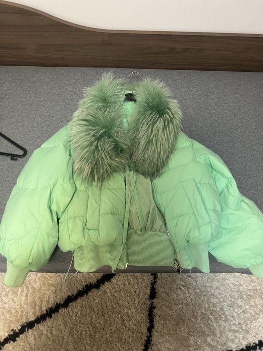 Дамско яке с гъши пух с естествен косъм лисица