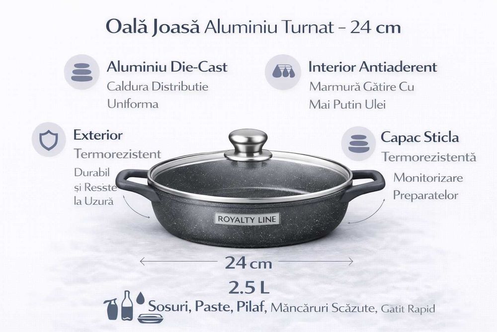 Oala joasa din aluminiu turnat cu capac 24 cm Royalty Line