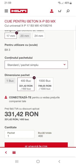 Vând cuie pentru beton X-P B3 MX originale