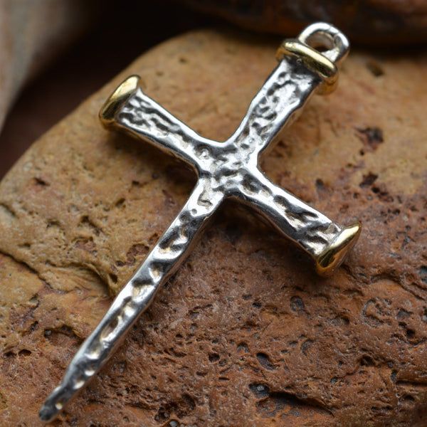 Сребърен медальон кръст 925 с златни акценти–мъжки бохо-рустик дизайн