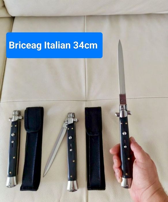 Briceag italian 34cm, Cutit Stileto + Husa / Briceag cu buton automat