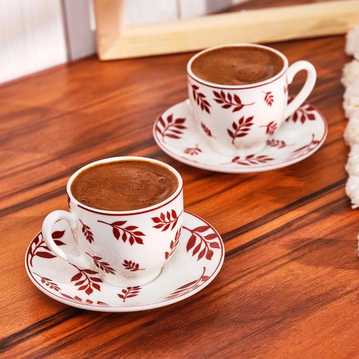 Комплект 2 чаши за кафе с чинийки, ПОРЦЕЛАН, 90 мл