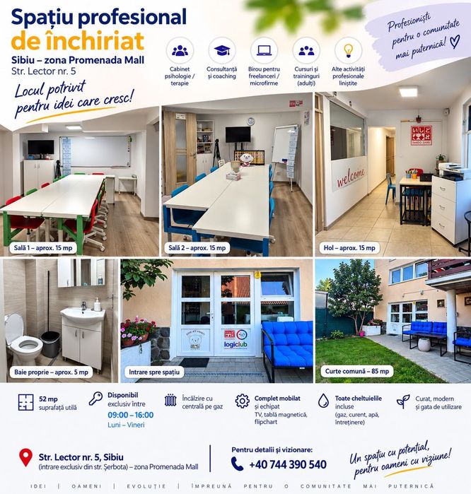 Spațiu pentru cabinet / birou – Sibiu – închiriere part-time 09:00–16:00