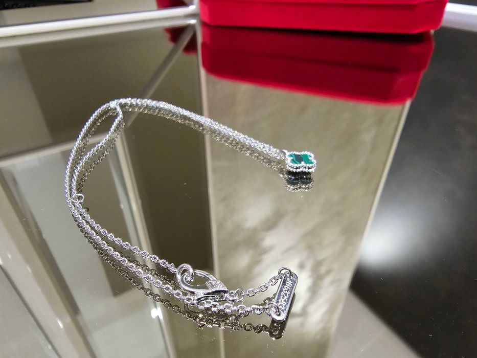 Van Cleef & Arpels VCA Silver Green Sweet Alhambra Clover Дамско Колие