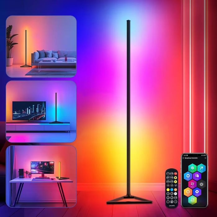 LED RGBIC подова лампа 140 см – комплект 2 броя, 16M цветове, черен цвят