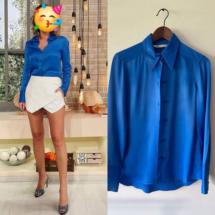 Camasa Zara albastru royal 100%vâscoza