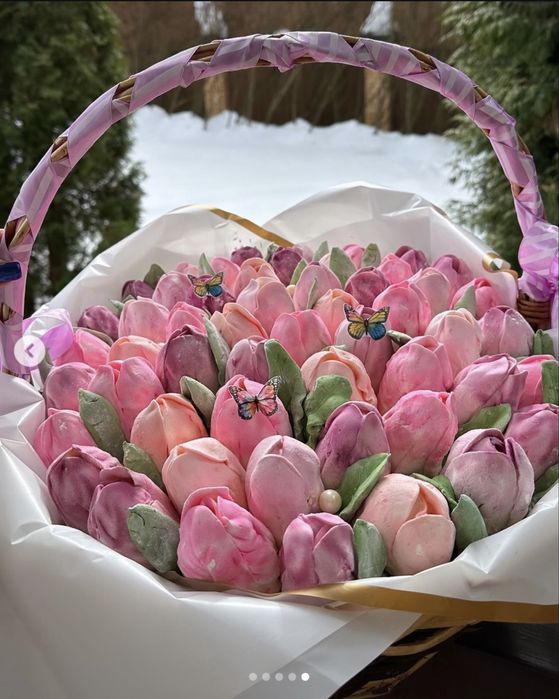 Тюльпаны из зефира букет на 8 марта