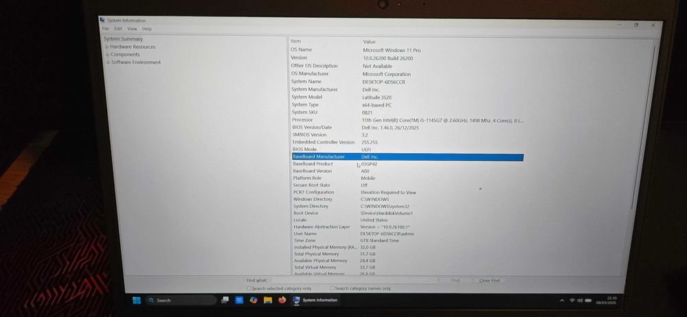 Laptop Dell Latitude 3520 / 32 GB RAM DDR 4 / I5 - 11457 / NVME 512 GB