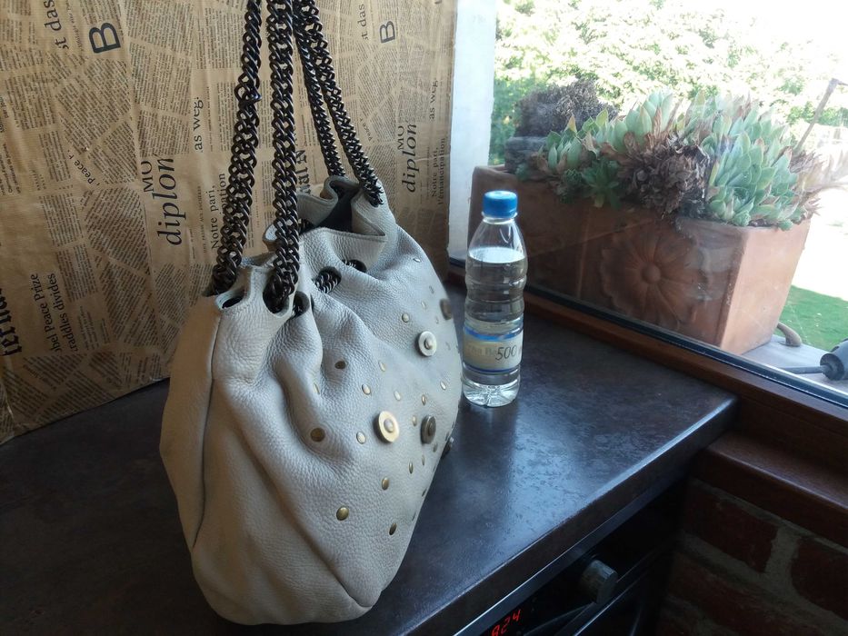 дамска чанта бежова,кожена торба-естествена кожа