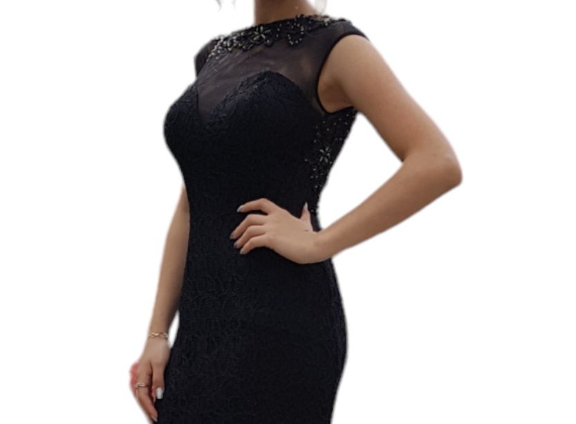 Топ Цена! Бална рокля, Дълга, Дантелена, Сърцевидно деколте, Черна