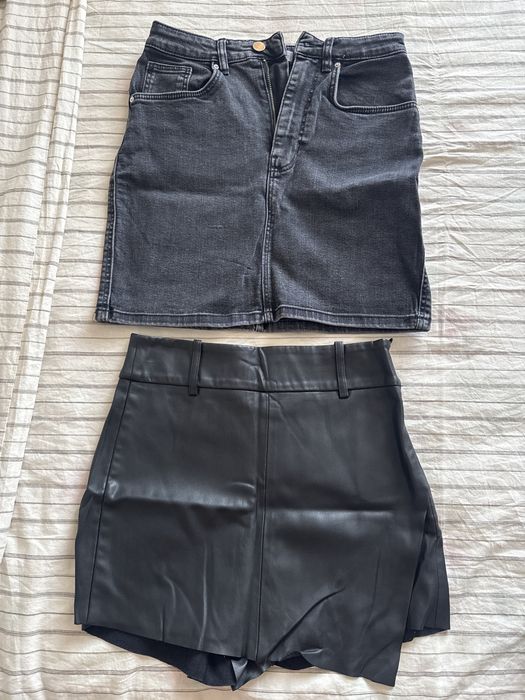 Zara Дънкова пола + кожена пола-панталонки, XS размер