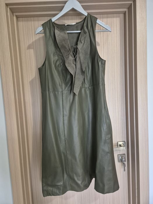 Зелена рокля естествена кожа