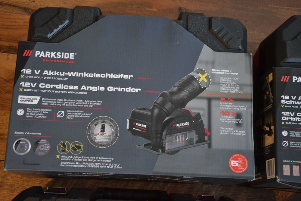 Нови безчеткови оберфреза, ъглошлайф и виброшлайф  Parkside 12V