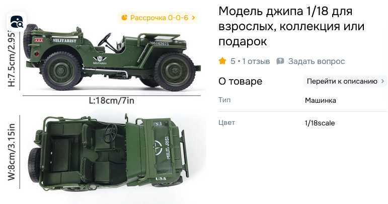 Модель джипа 1/18