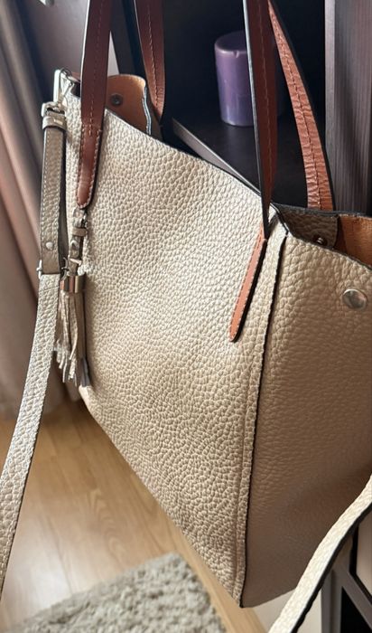 Geantă de mână, piele naturala, de bovină, bej,  Gianni Conti