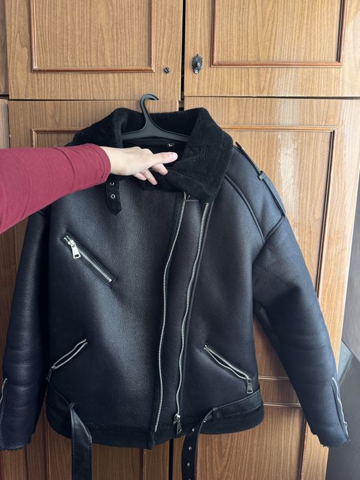 Черная дубленка авиатор, L, почти новая