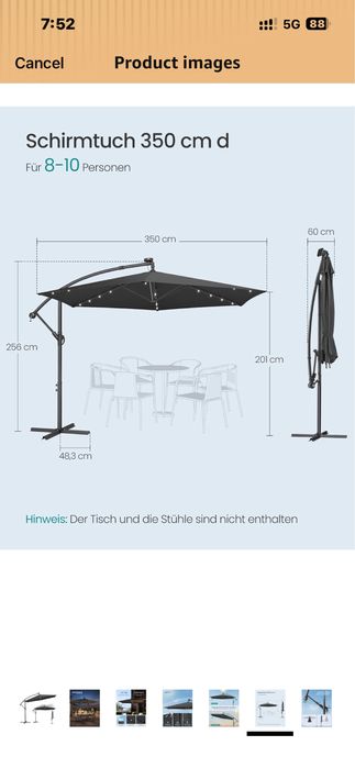 Луксозен градински чадър с LED осветление – 350 см