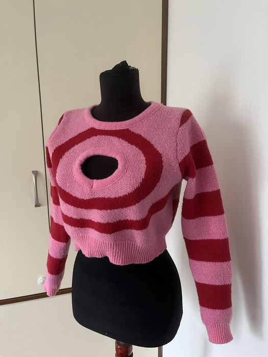 Къс раиран пуловер розово и червено, размер S