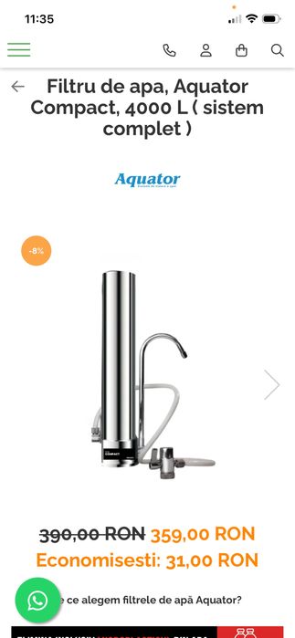 Filtru de apa atasabil la robinet