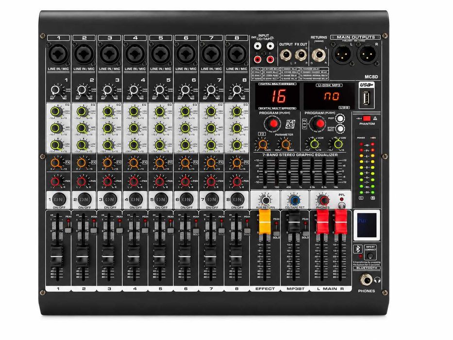 Mixer audio 2 X 450W 8 canale ZT8B cu amplificator Stereo 16 Efecte DSP Bluetooth USB