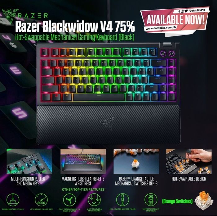 Razer Blackwidow V4 75% Механическая Клавиатура (1шт) СКИДКА