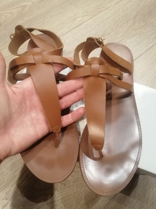 Дамски сандали от естествена кожа H&M кафеви