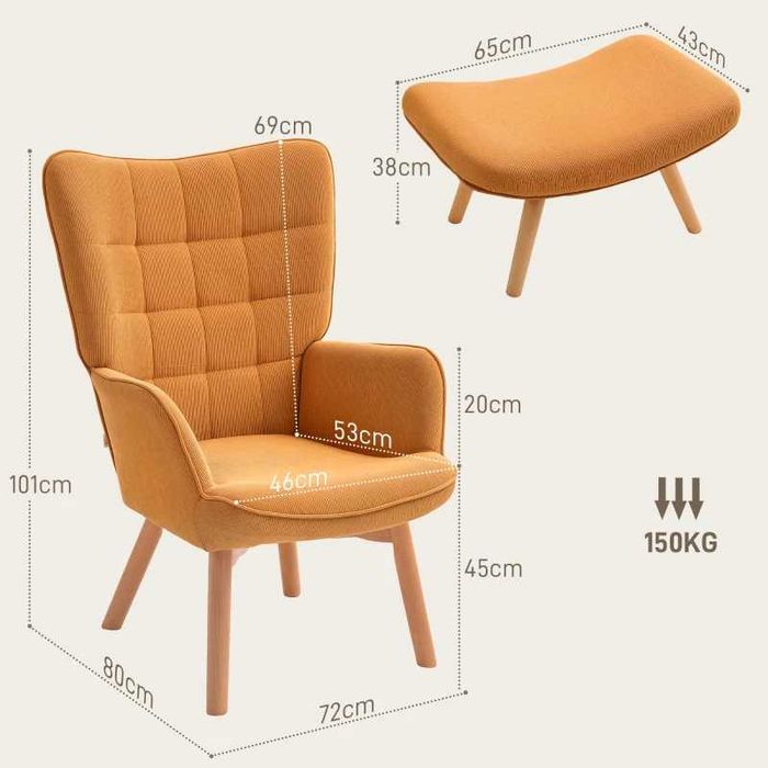 Промоция HOMCOM  Релаксиращ стол с табуретка, от рипсено кадифе