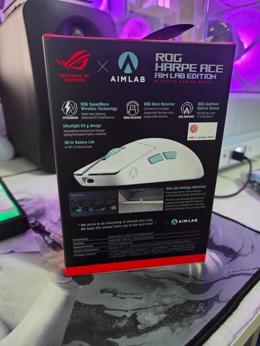 Геймърска безжична мишка ASUS ROG Harpe Ace Aim Lab Edition - White