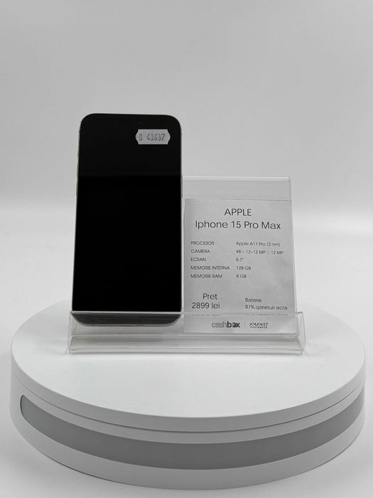 Apple iPhone 15 Pro Max 128 GB 87% Garantie 24 luni CashBox