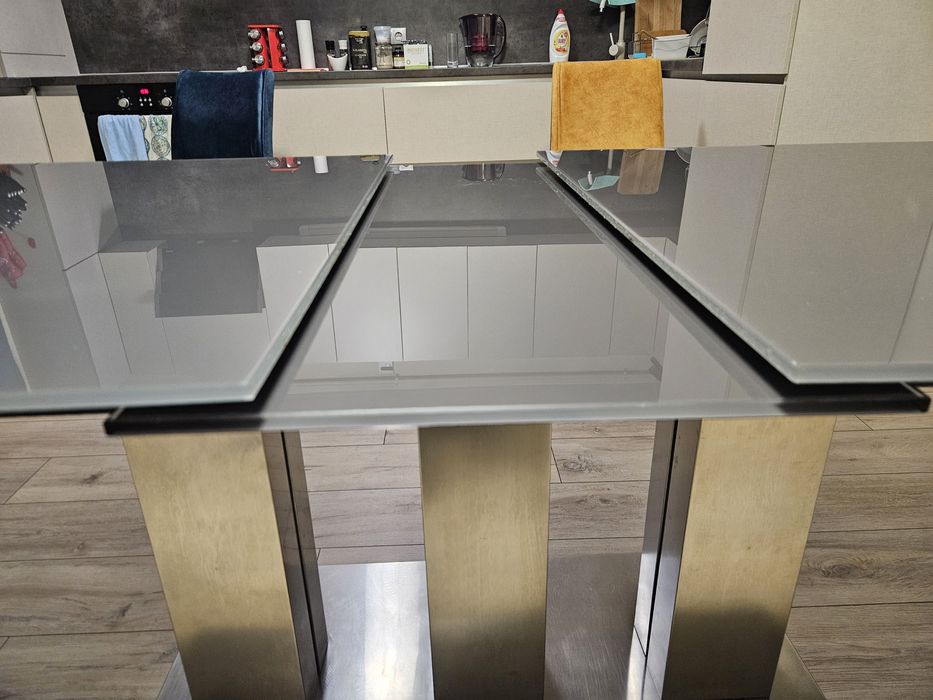 Masa de sticla gri 180x90 cu  mecanism extindere 220x90