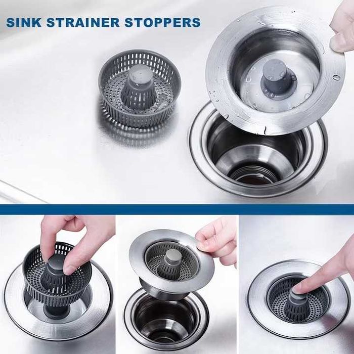 Sita scurgere cu dop pt chiuveta,cu doua site,inox,108x70x55mm