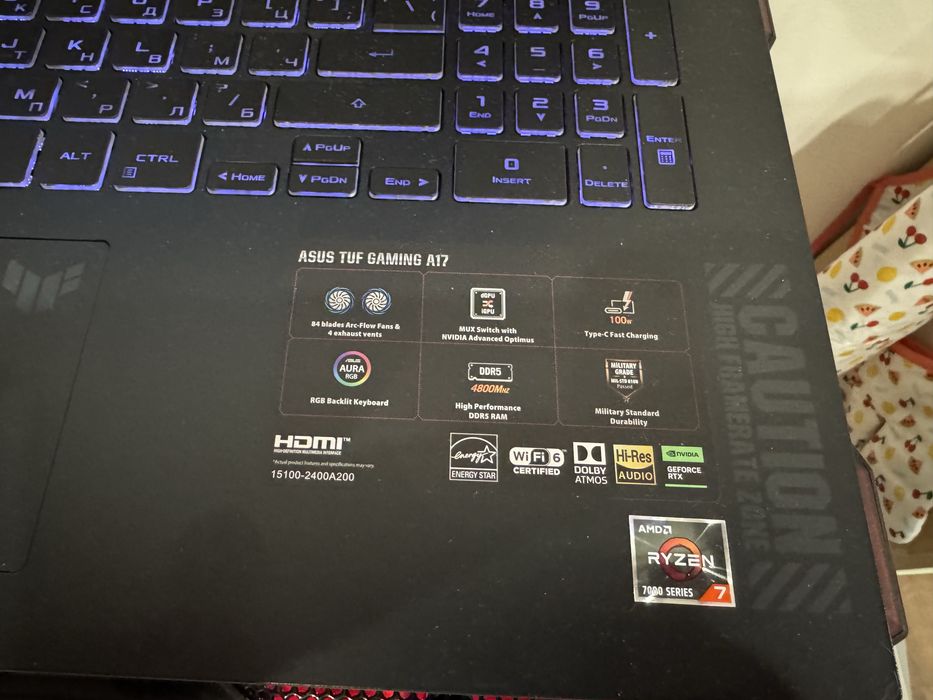 Лаптоп / Laptop / Asus Tuf A17 / 240hz /Ryzen 7 / RTX4060 / 2K